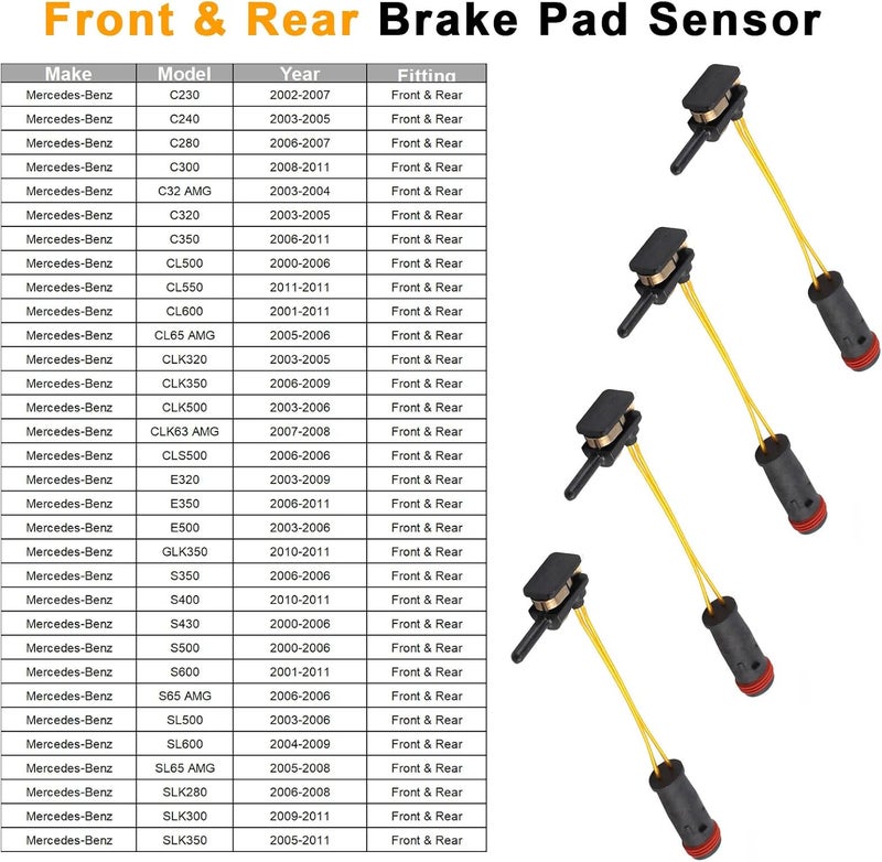 PXASU 4PCS Brake Pad Wear Sensor Front & Rear Wheels, Compatible for Mercedes-Benz W211 W220 C E S Class CLK SL C230 E320 E350 E500 S430 S500 S600, Replaces# 2115401717 - Image 3